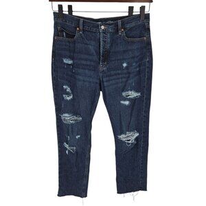 Old navy 14 Tall High rise slouchy straight secret slim pockets distressed denim